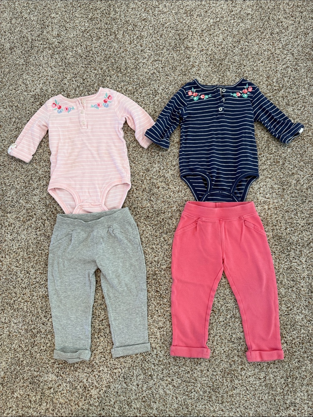 2-Piece Baby Girl Sets with Floral Stripe Bodysuits
